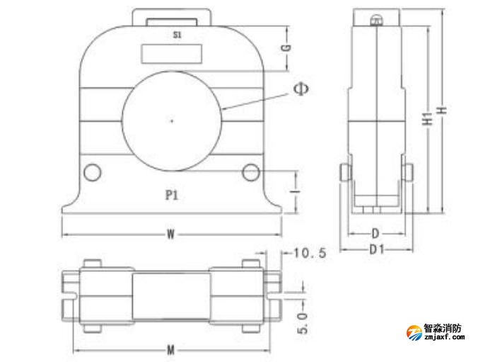 開(kāi)口式，圓孔100A-400A外形尺寸圖